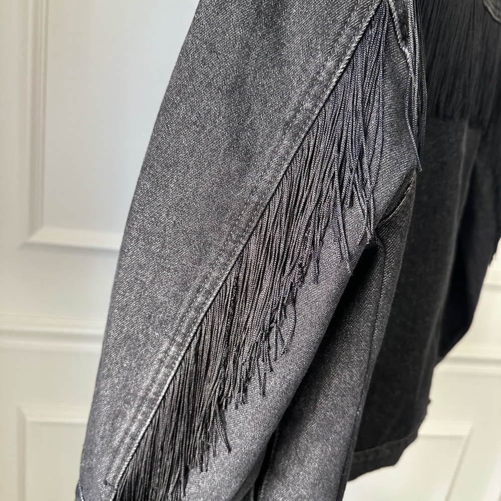 Levi's Ex Boyfriend Black Fringe Denim Jacket - Women Size L - Picture 7 of 7